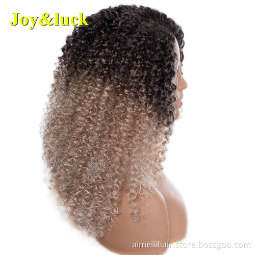Long Afro Kinky Curly Wigs For Black Women  Black Ombre Blonde Color Natural And Soft Synthetic Hair Wig